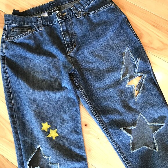 Upcycled Jones New York Destroyed Ripped Jeans, Stars & Bolts Cutouts, Size 4 - Picture 11 of 12